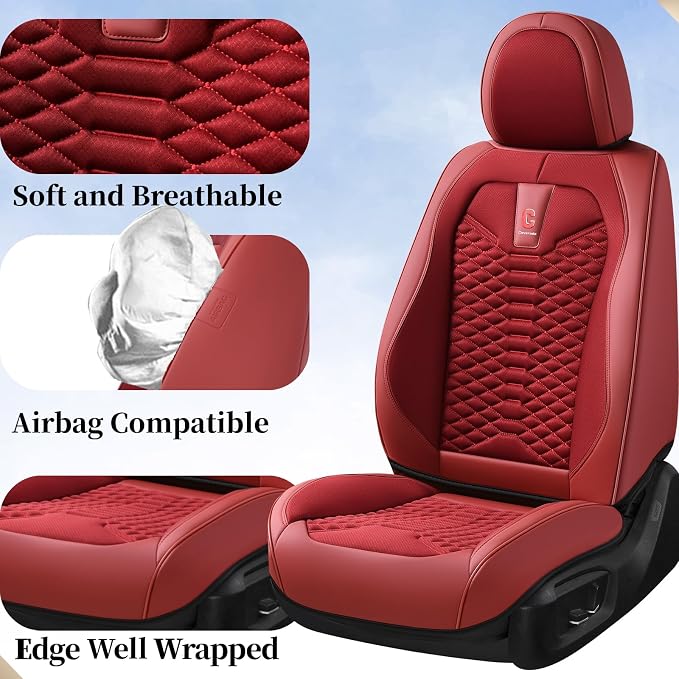 Universal Faux Leather Seat Covers — Full Set — Red