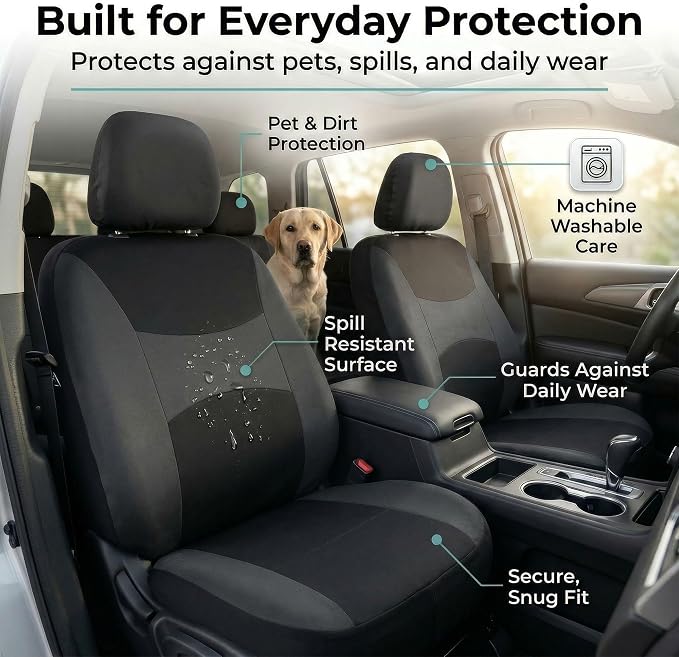 Universal Fabric Seat Covers — Full Set — Black