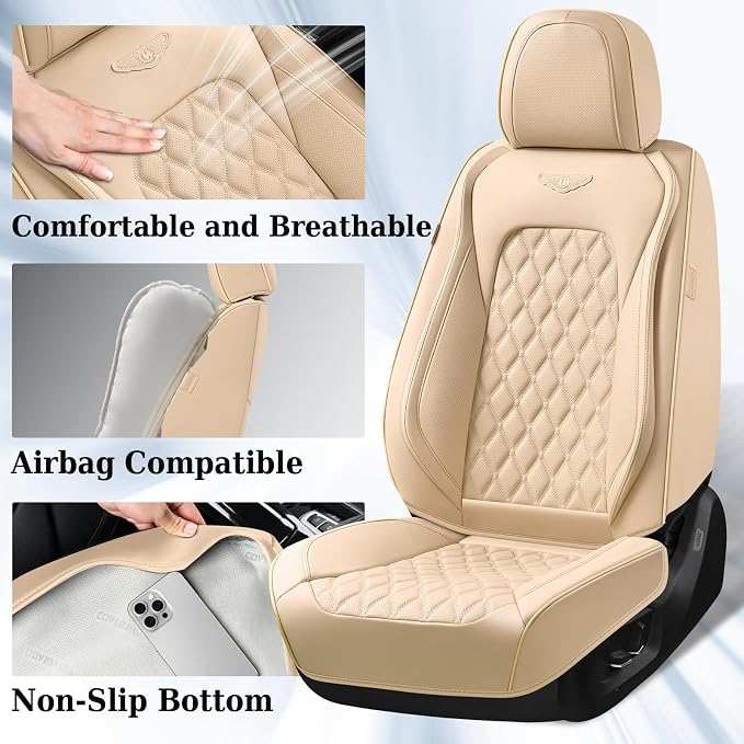 Universal Faux Leather Seat Covers — Front Seat — Beige