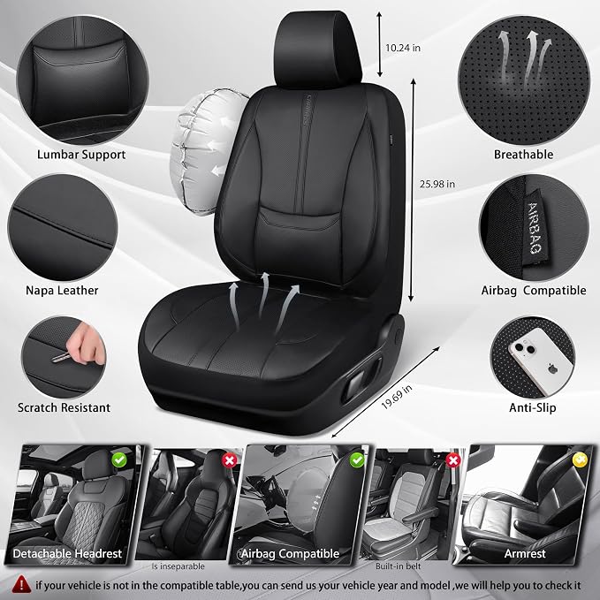 Faux Leather Seat Covers for Multiple Vehicles — Front Seat — Black