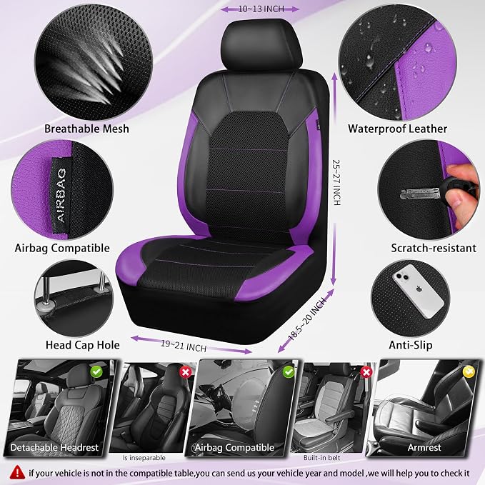 Universal Fabric Seat Covers — Front Seat — Black / Purple