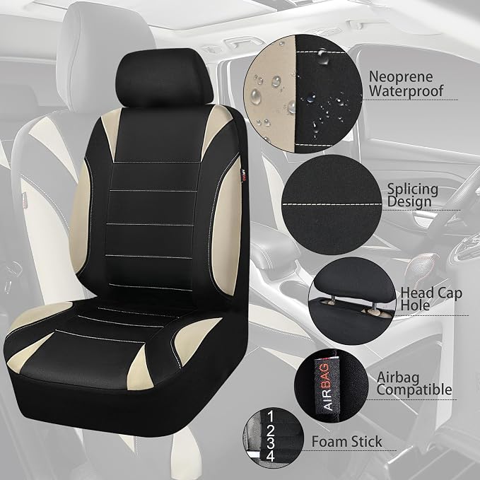 Universal Neoprene Seat Covers — Front Seat — Black / Beige