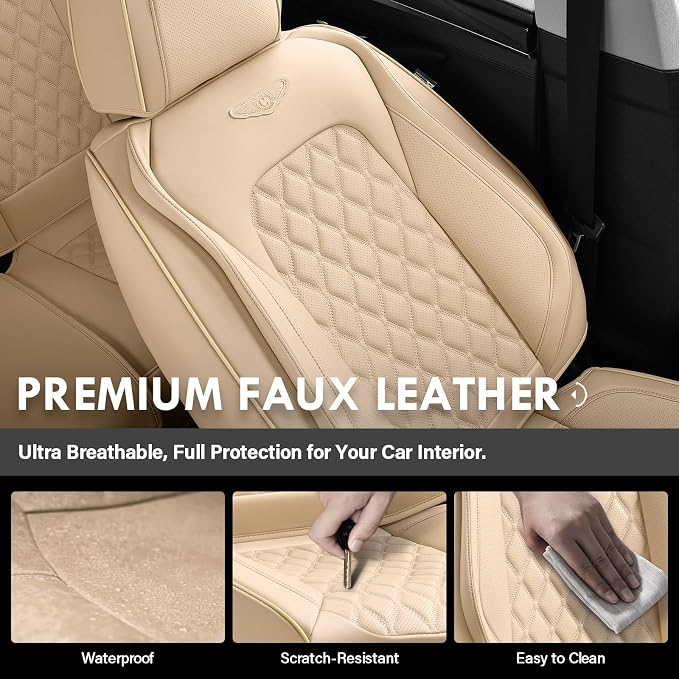 Faux Leather Car Seat Covers — Rear Seat — Beige