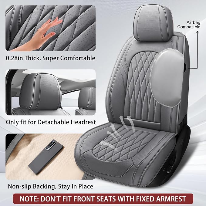 Universal Faux Leather Seat Covers — Full Set — Gray