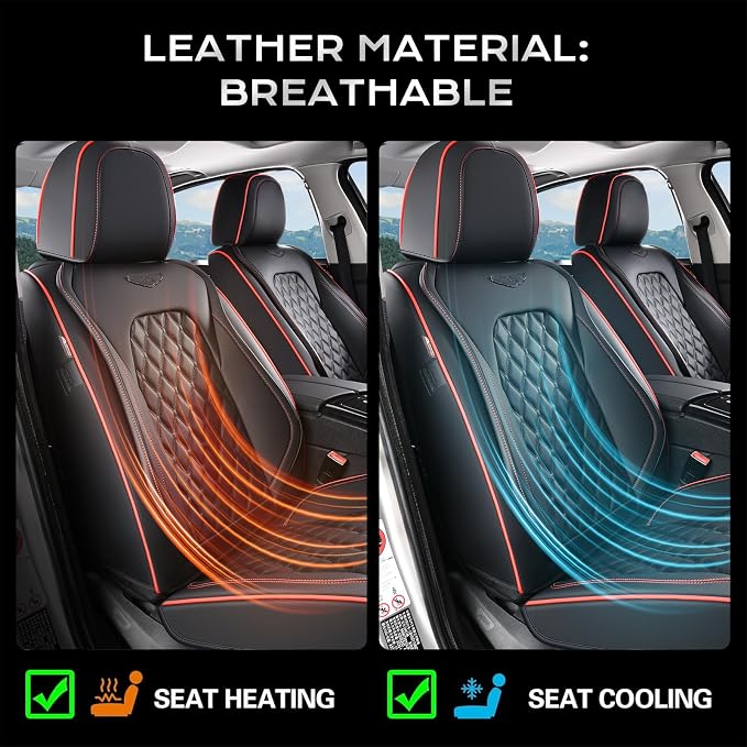 Universal Faux Leather Seat Covers — Full Set — Black / Red
