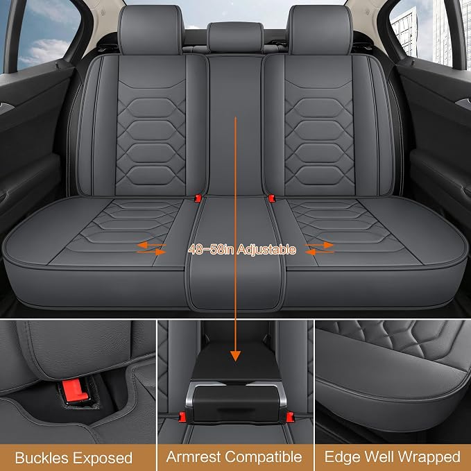 Universal Faux Leather Seat Covers — Full Set — Gray