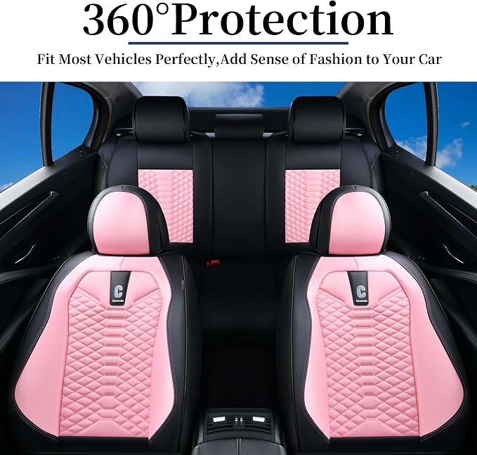 Universal Faux Leather Seat Covers — Full Set — Pink