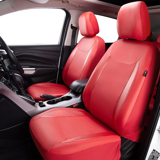 Faux Leather Car Seat Covers — Full Set — Red