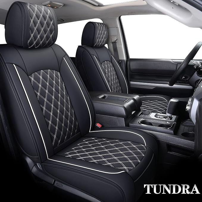Faux Leather Seat Covers for Toyota Tundra — Full Set — Black / White