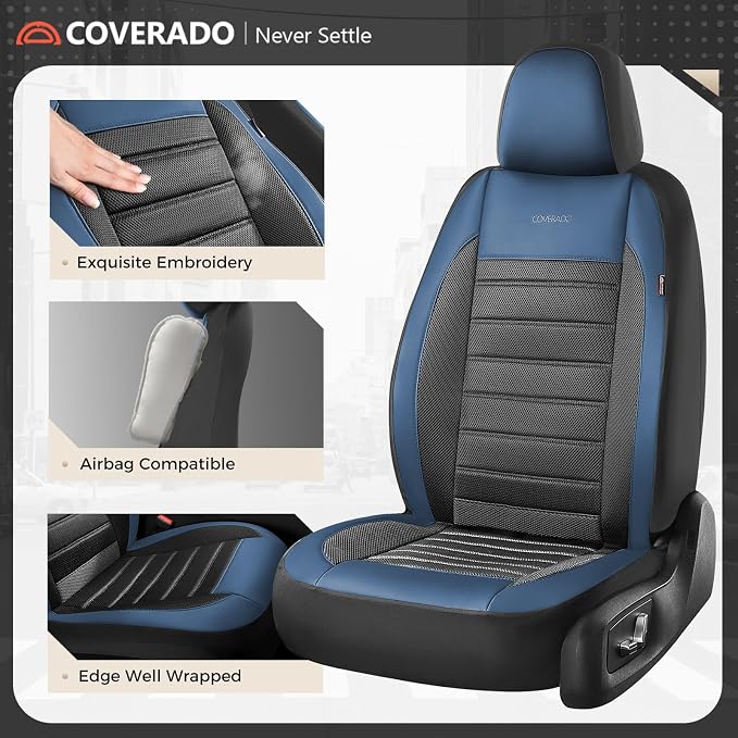 Fabric Car Seat Covers — Front Seat — Black / Blue