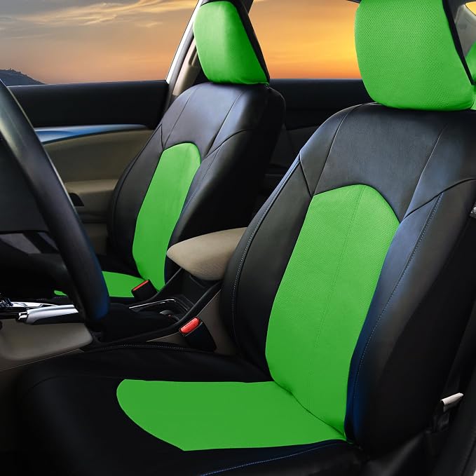 Universal Faux Leather Seat Covers — Full Set — Green / Black / Tan