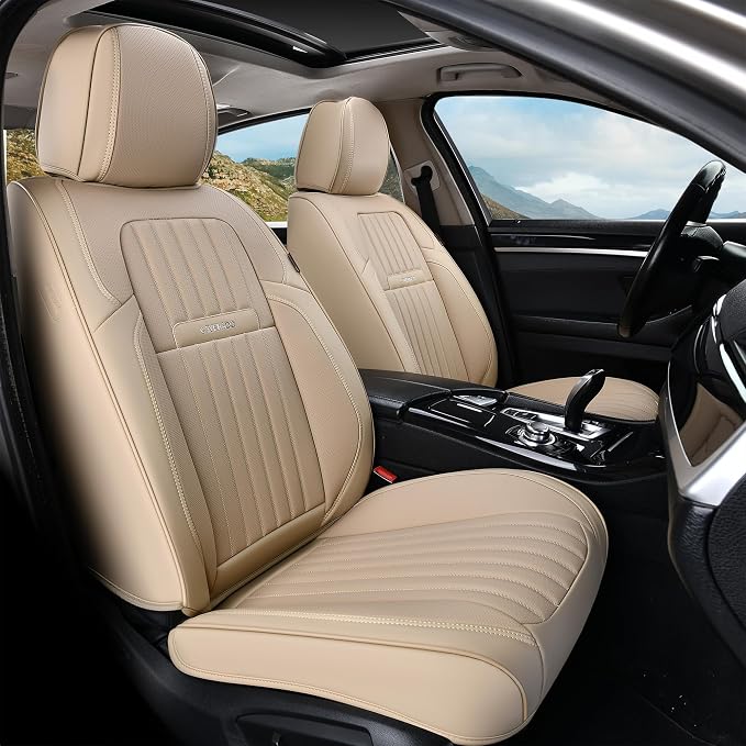 Universal Faux Leather Seat Covers — Front Seat — Beige