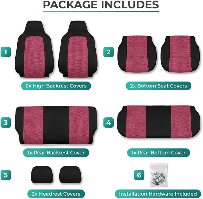 Universal Fabric Seat Covers — Full Set — Burgundy