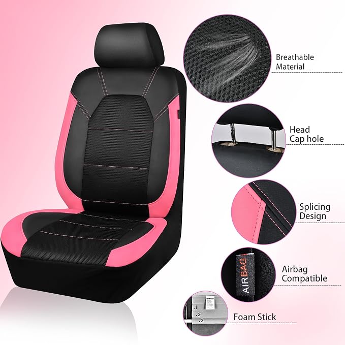 Universal Seat Covers — Full Set — Black / Pink