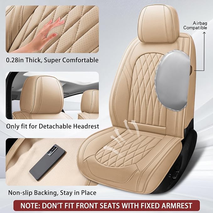 Universal Faux Leather Seat Covers — Full Set — Beige