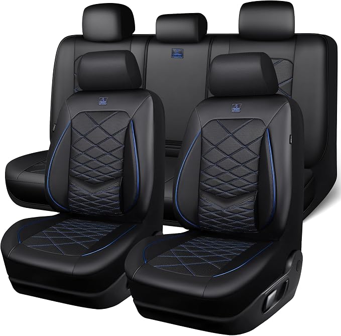 Universal Faux Leather Seat Covers — Full Set — Black / Blue