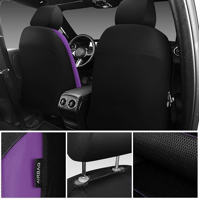 Universal Fabric Seat Covers — Front Seat — Black / Purple