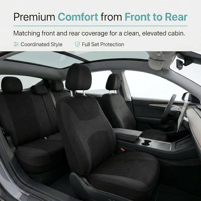 Universal Fabric Seat Covers — Full Set — Black