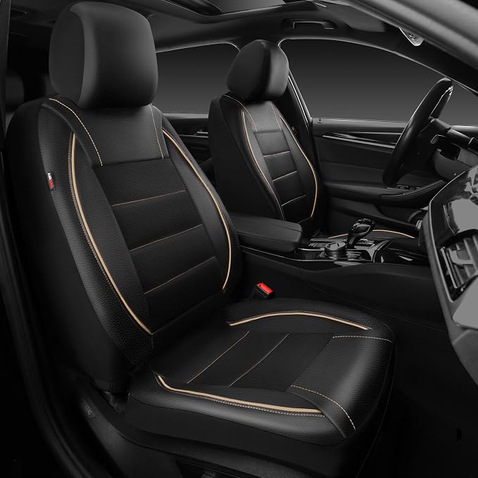 Universal Faux Leather Seat Covers — Front Seat — Black / Beige