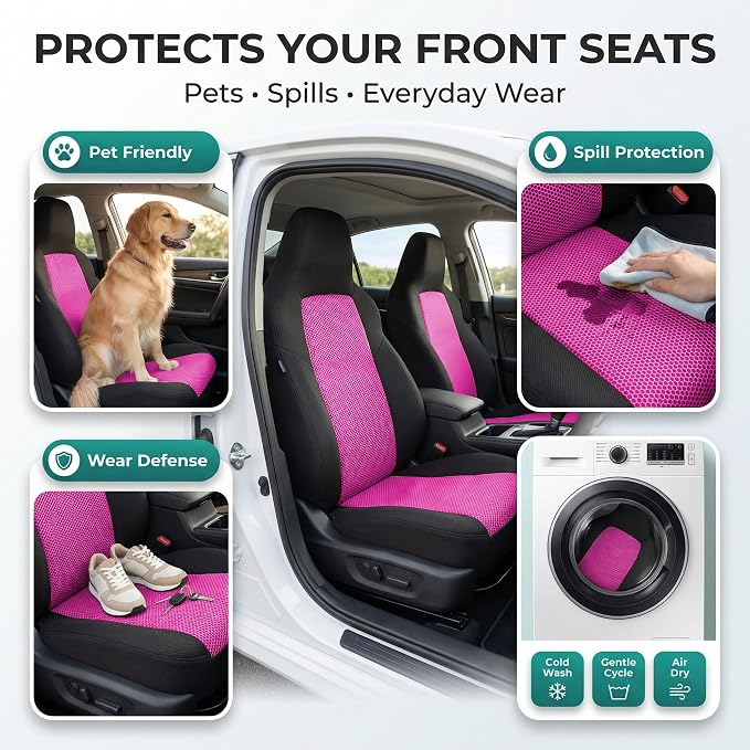 Universal Fabric Seat Covers — Front Seat — Pink