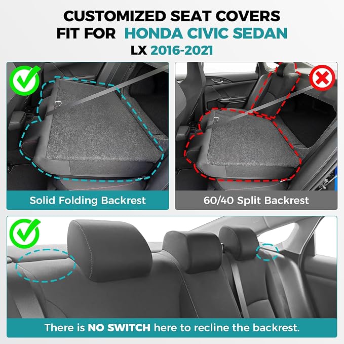 Faux Leather Seat Covers for Honda Civic — Full Set — Black / Red