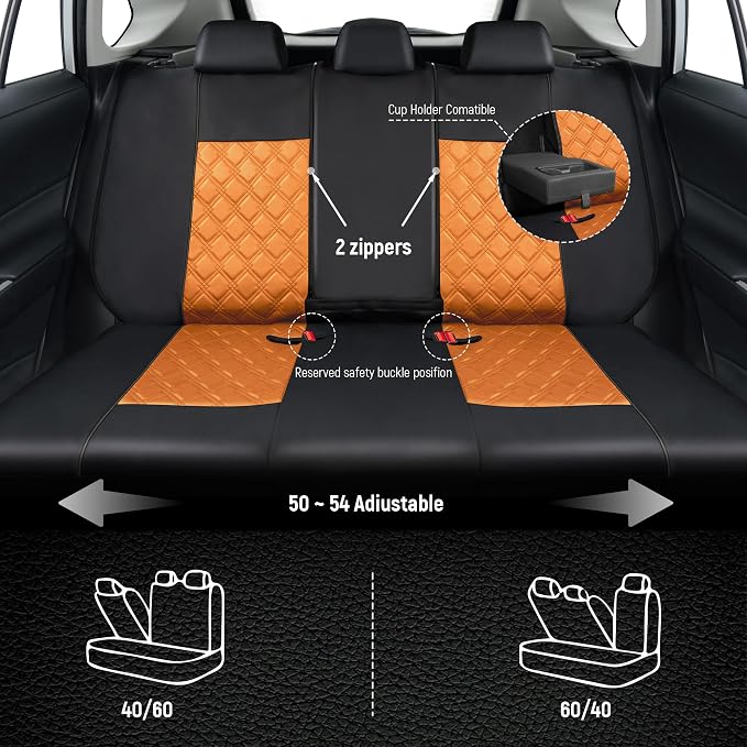 Universal Faux Leather Seat Covers — Full Set — Orange / Brown