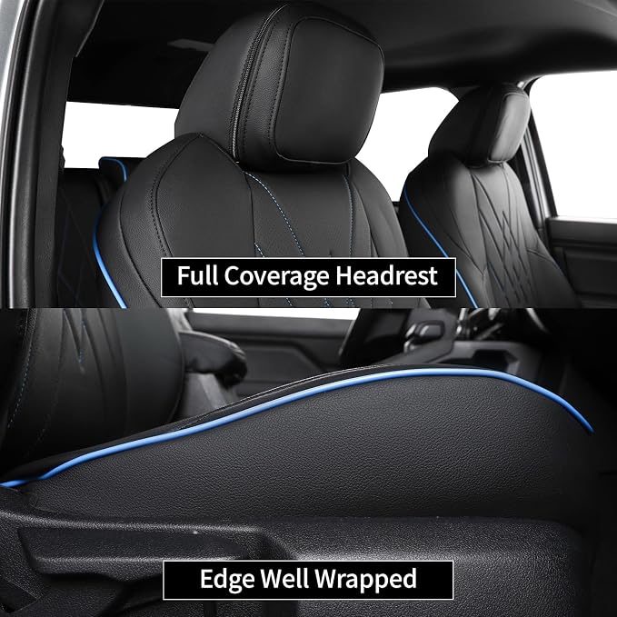 Faux Leather Seat Covers for Toyota Tacoma — Full Set — Black / Blue