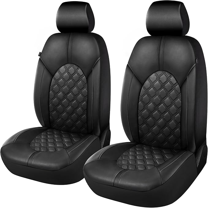 Universal Faux Leather Seat Covers — Front Seat — Black