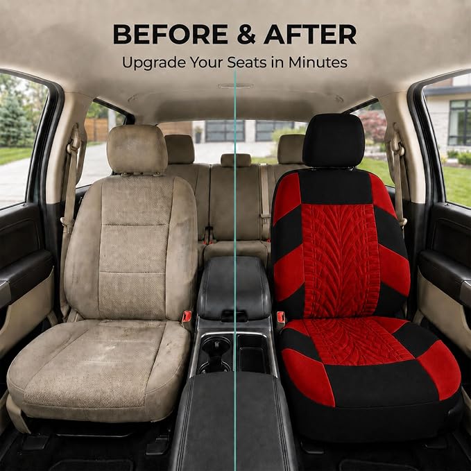 Universal Fabric Seat Covers — Full Set — Red