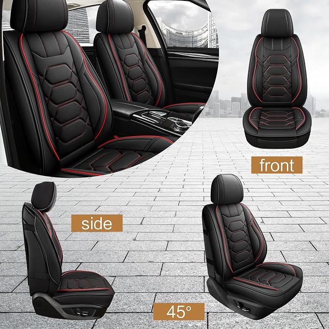 Universal Faux Leather Seat Covers — Front Seat — Black / Red