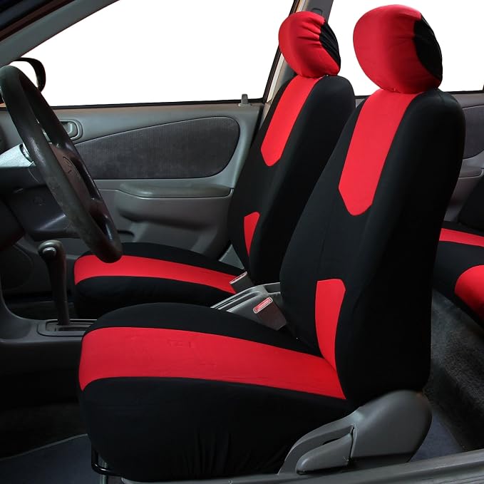 Universal Fabric Seat Covers — Front Seat — Red