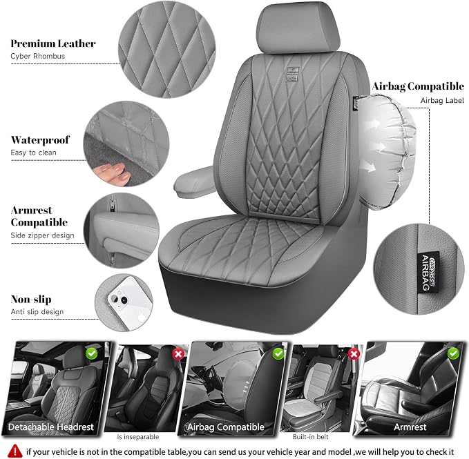 Universal Faux Leather Seat Covers — Front Seat — Gray
