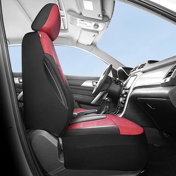 Universal Fabric Seat Covers — Front Seat — Black / Red