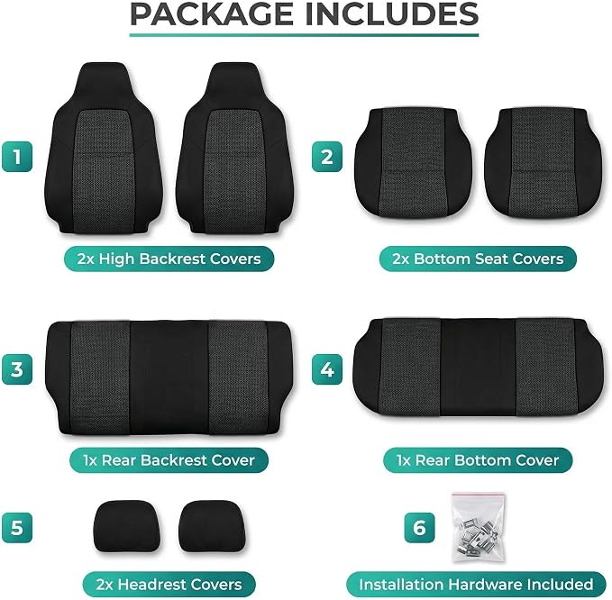 Universal Fabric Seat Covers — Full Set — Black
