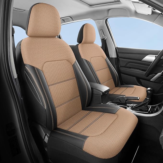 Universal Fabric Seat Covers — Front Seat — Black / Beige