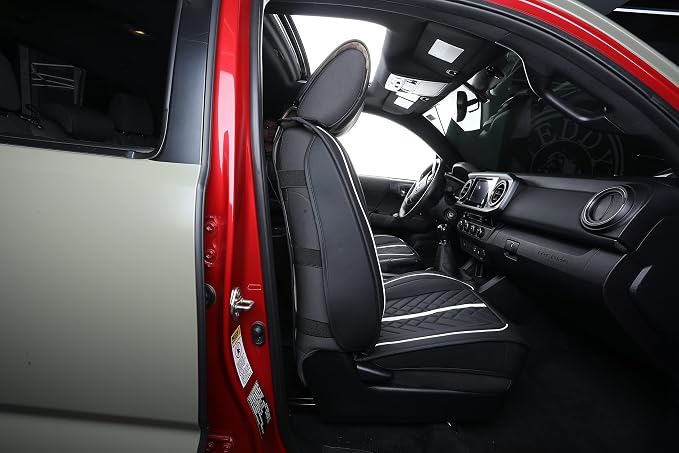 Faux Leather Seat Covers for Toyota Tacoma — Front Seat — Black / White