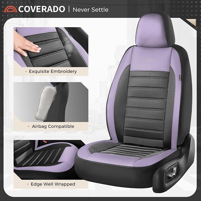 Fabric Car Seat Covers — Front Seat — Purple / Black