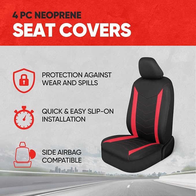 Neoprene Car Seat Covers — Front Seat — Red