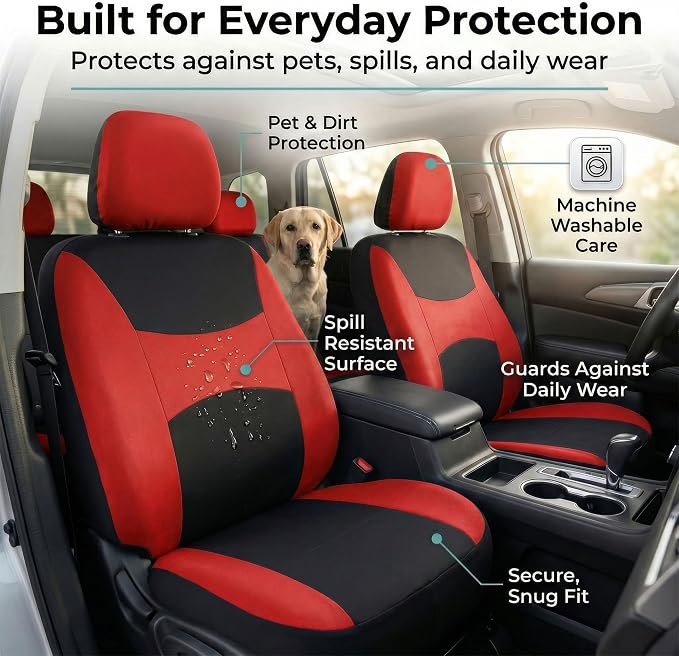 Universal Fabric Seat Covers — Red / Black