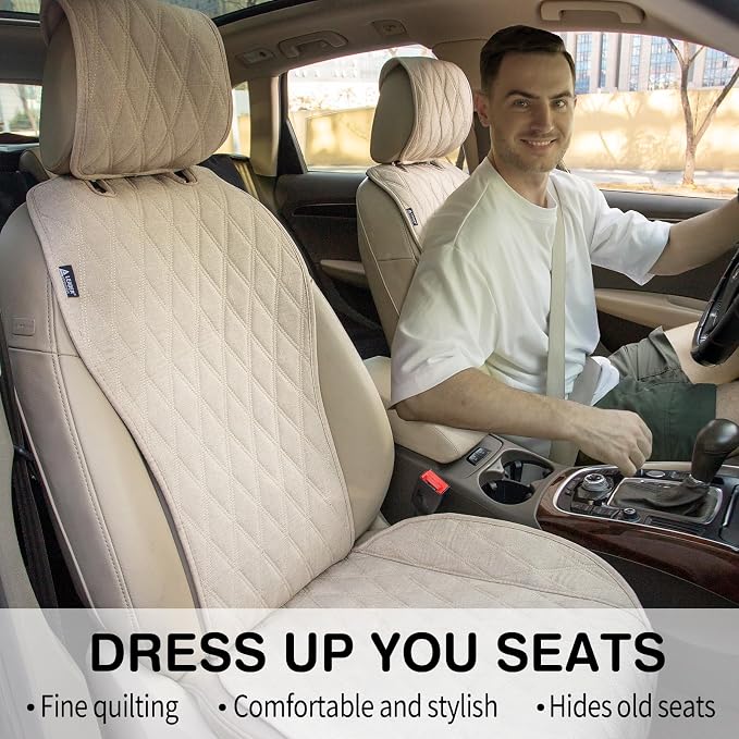 Universal Faux Leather Seat Covers — Front Seat — Beige