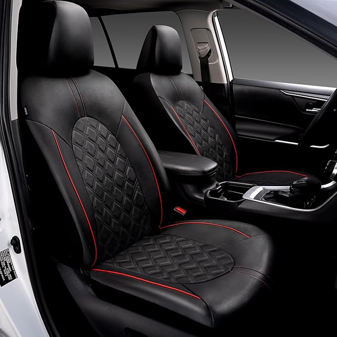 Universal Faux Leather Seat Covers — Front Seat — Black / Red