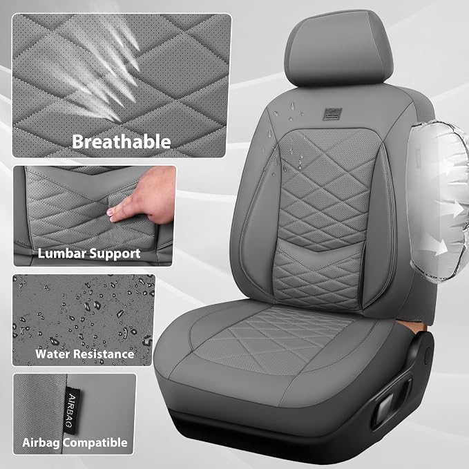 Universal Faux Leather Seat Covers — Full Set — Gray