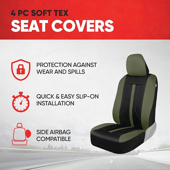 Universal Fabric Seat Covers — Full Set — Green