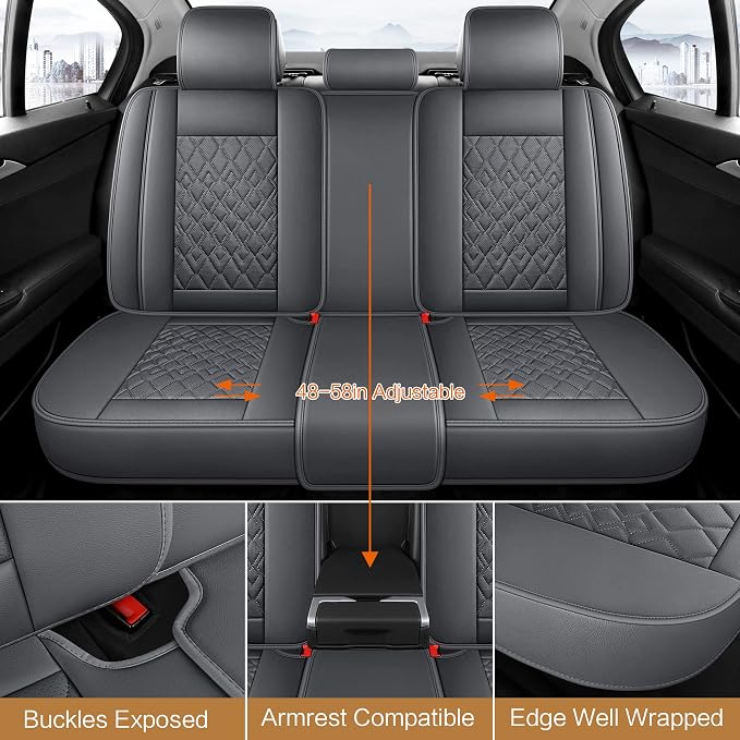 Universal Faux Leather Seat Covers — Full Set — Gray
