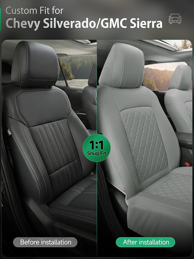 Faux Leather Seat Covers for Chevrolet Silverado / GMC Sierra — Front Seat — Gray