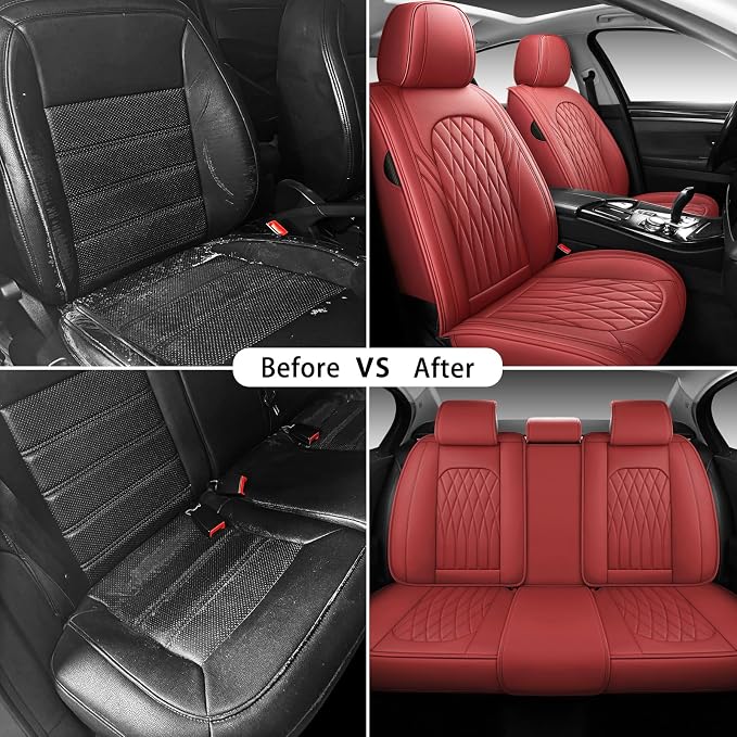 Universal Faux Leather Seat Covers — Full Set — Burgundy