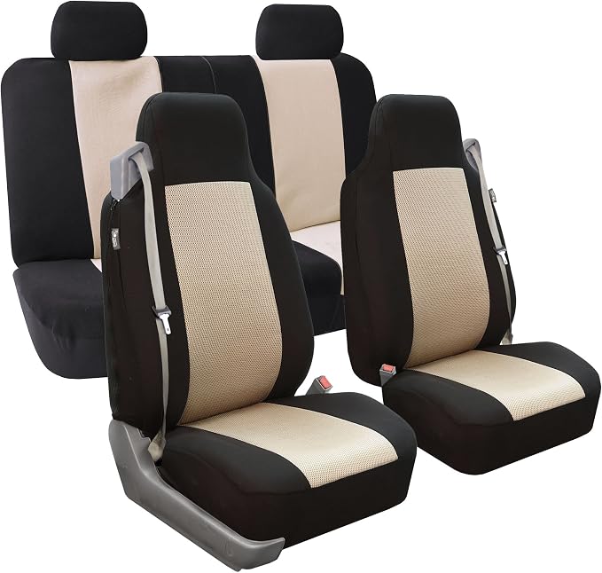 Fabric Car Seat Covers — Beige / Black
