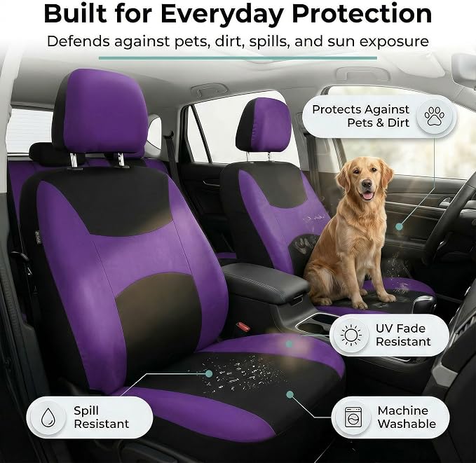 Universal Fabric Seat Covers — Front Seat — Purple