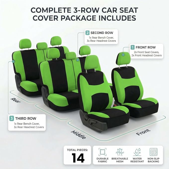 Universal Fabric Seat Covers — Green / Black