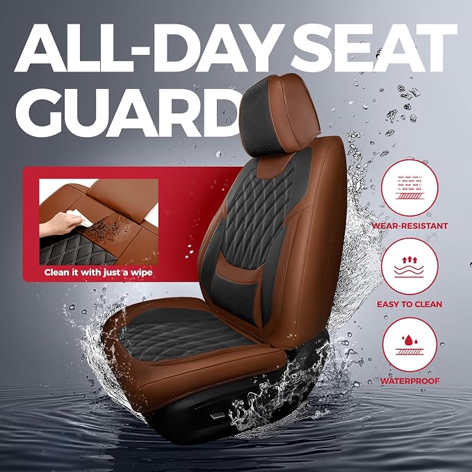 Universal Faux Leather Seat Covers — Full Set — Black / Brown